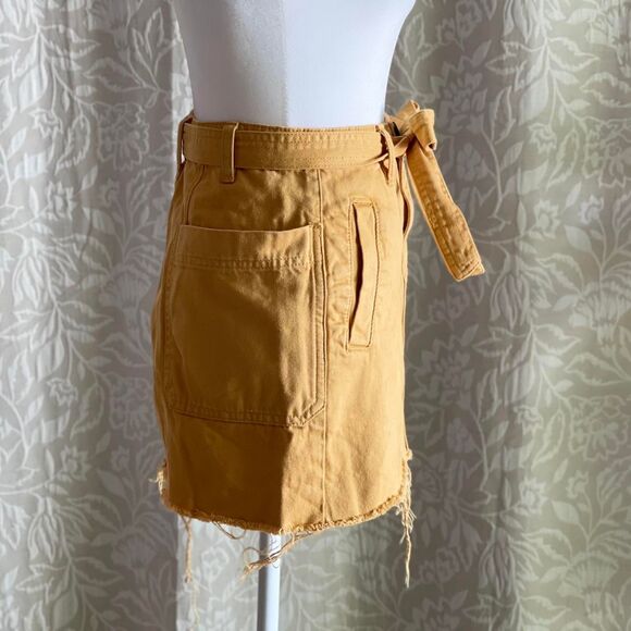 Pacsun Yellow Denim Tie Waist Raw Hem Boho Festival Mini Skirt Size 23" - Picture 2 of 8